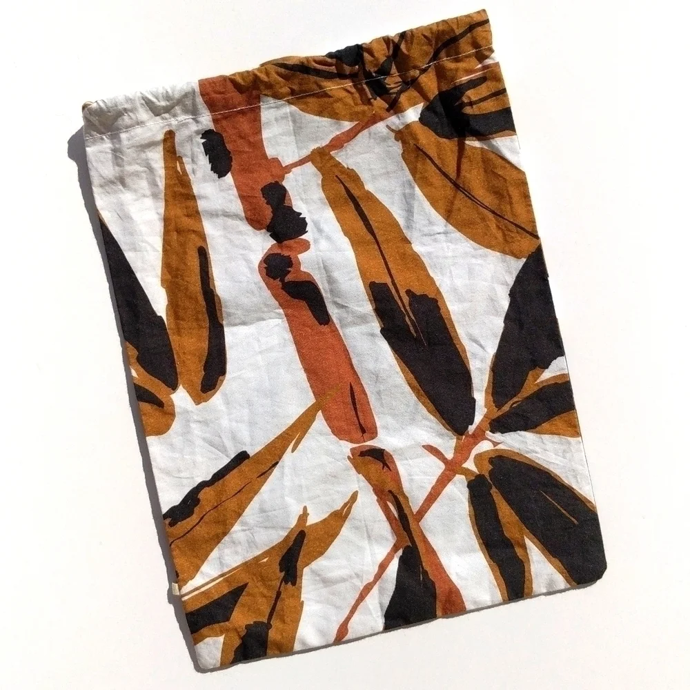 Kip & Co Small Brown Black & White Leaf Print Drawstring Cosmetic Bag